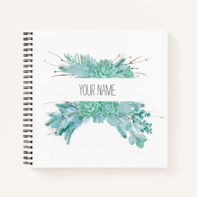 Personalized Watercolor Succulents Notebook (Front)
