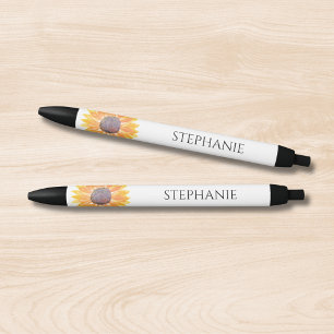 Personalized Watercolor Sunflower Black Ink Pen