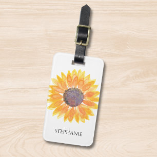 Personalized Watercolor Sunflower Luggage Tag