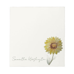Personalized Watercolor Sunflower Notepad