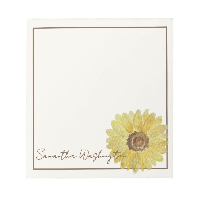 Personalized Watercolor Sunflower Notepad (Front)
