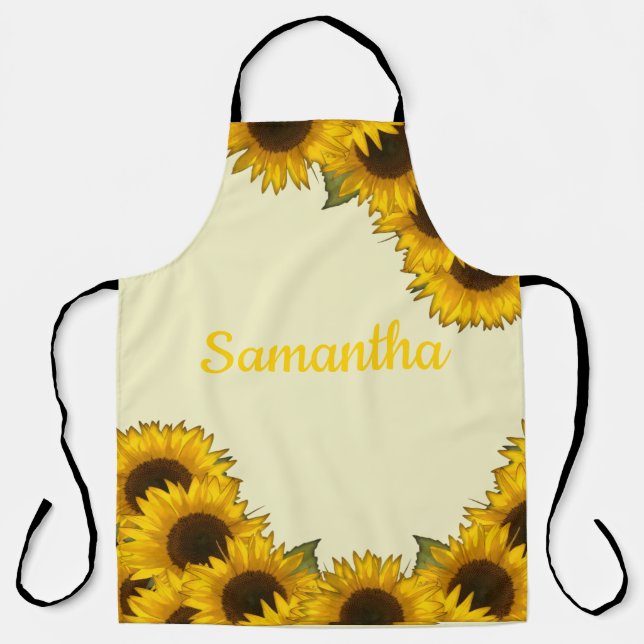 Personalized Watercolor Sunflowers Apron (Front)