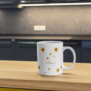 Personalized Watercolor Sunflowers Coffee Mug