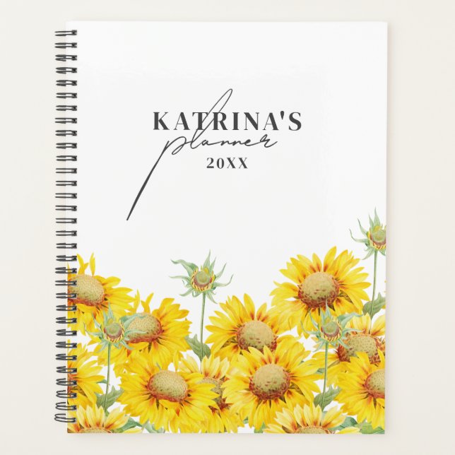 Personalized Watercolor Sunflowers Script Planner (Front)