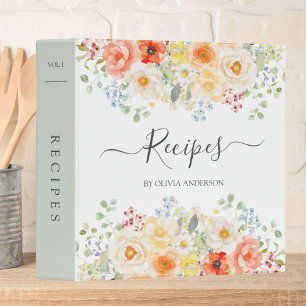 Personalized Watercolor Sunny Flower Floral Recipe Binder