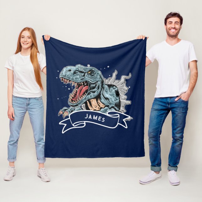 Personalized Watercolor T-Rex Dinosaurs Kids' Fleece Blanket (In Situ)