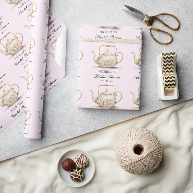 Personalized Watercolor Tea Party Bridal Shower Wrapping Paper (Crafts)