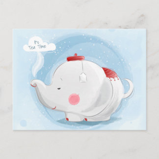 Personalized Watercolor Teacup Elephant Postcard