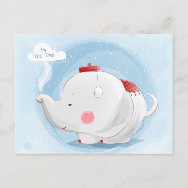 Personalized Watercolor Teacup Elephant Postcard (Front)