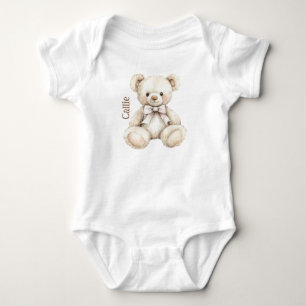 Personalized Watercolor Teddy Bear Baby Bodysuit