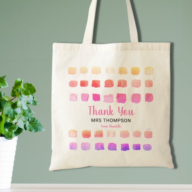 Personalized Watercolor Thank You Teacher Pink Tote Bag (Creator Uploaded)