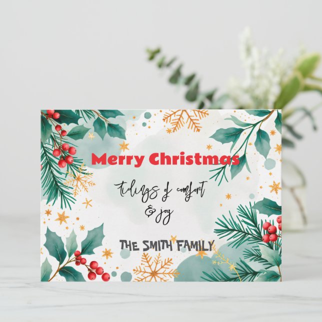 Personalized Watercolor “Tidings of Comfort & Joy” Invitation (Standing Front)