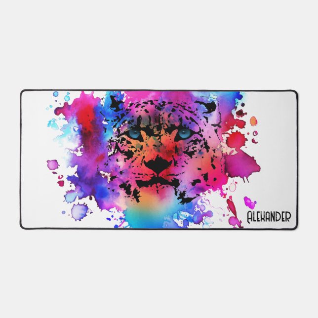 Personalized Watercolor Tiger Head Desk Mat (Front)