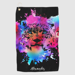 Personalized Watercolor Tiger Head Golf Towel