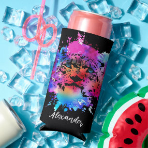 Personalized Watercolor Tiger Head Seltzer Can Cooler