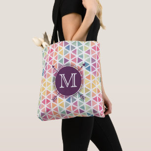 Personalized Watercolor Triangle Pattern Tote Bag