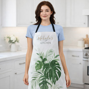 Personalized Watercolor Tropical Leaves Greenery Apron