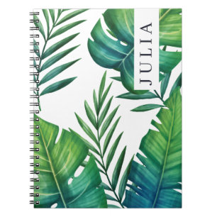 Personalized Watercolor Tropical Leaves Notebook
