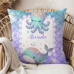 Personalized Watercolor Under the Sea  Throw Pillow<br><div class="desc">Add a touch of undersea charm to your home decor with our "Personalized Watercolor Under the Sea Throw Pillow." Dive into the whimsical world of the ocean with this delightful throw pillow, featuring enchanting watercolor illustrations of marine life and captivating underwater scenes. From playful dolphins to colourful coral reefs, each...</div>