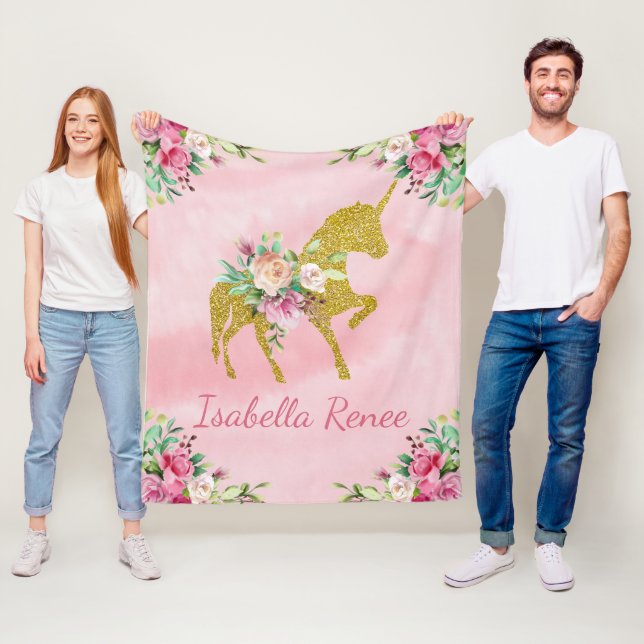 Personalized Watercolor Unicorn Fleece Blanket (In Situ)