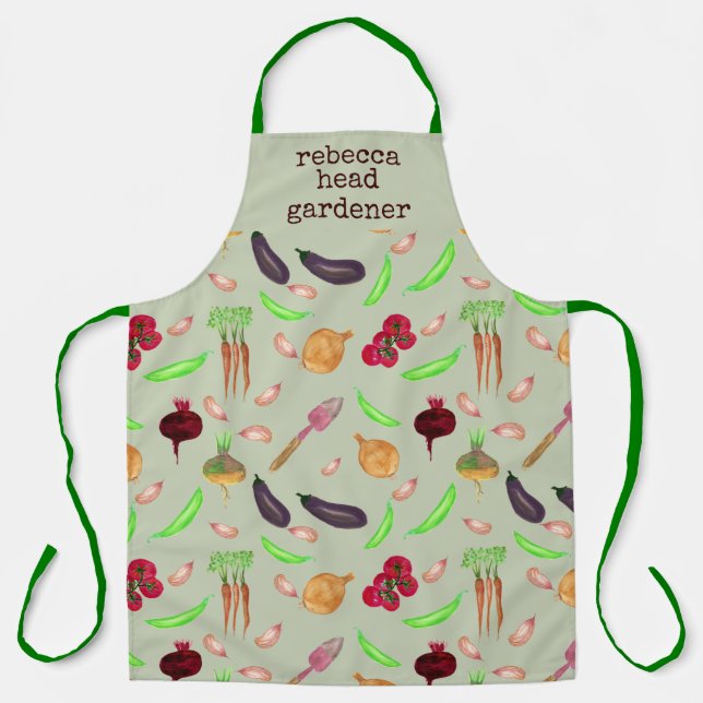 Personalized Watercolor Vegetable Pattern Apron (Front)