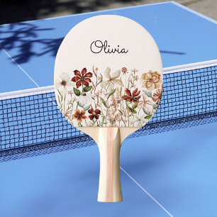 Personalized Watercolor Vintage Wildflower Meadow Ping Pong Paddle