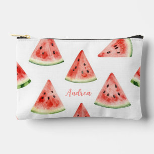 Personalized Watercolor Watermelon Slice Accessory Pouch