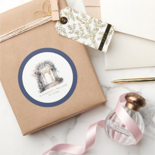 Personalized Watercolor Wedding Floral Arch Classic Round Sticker