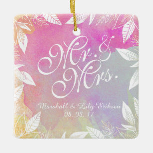 Personalized Watercolor Wedding   Ornament