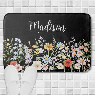 Personalized Watercolor Wild Flower Floral Elegant Bath Mat