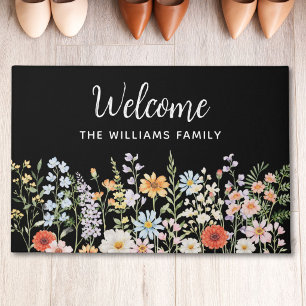 Personalized Watercolor Wild Flower Floral Elegant Doormat