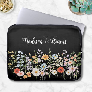 Personalized Watercolor Wild Flower Floral Elegant Laptop Sleeve