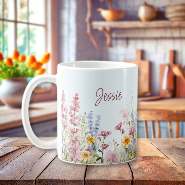 Personalized Watercolor Wildflower Field Coffee Mug (Personalized Watercolor Wildflower Field Coffee Mug
)