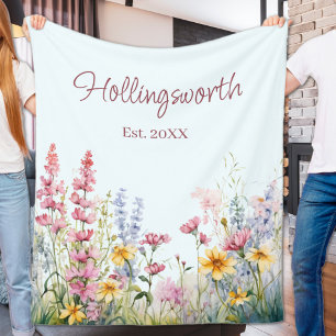 Personalized Watercolor Wildflower Field Fleece Blanket