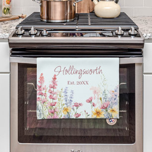 Personalized Watercolor Wildflower Field Kitchen Towel