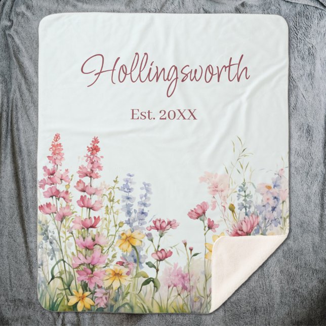 Personalized Watercolor Wildflower Field Sherpa Blanket (Personalized Watercolor Wildflower Field Sherpa Blanket
)