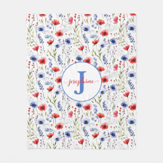 Personalized Watercolor Wildflower Fleece Blanket