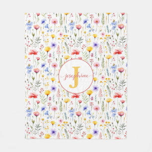 Personalized Watercolor Wildflower Fleece Blanket