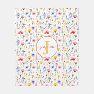 Personalized Watercolor Wildflower Fleece Blanket