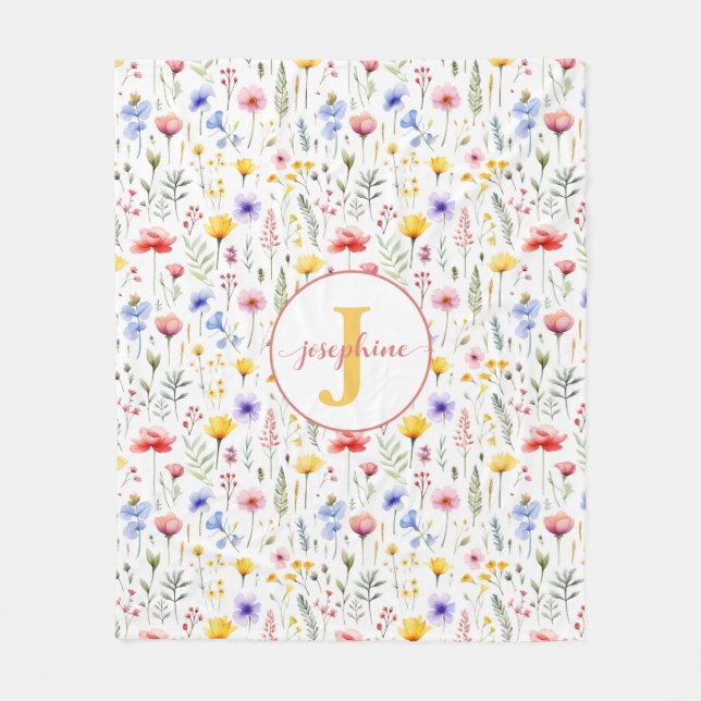 Personalized Watercolor Wildflower Fleece Blanket (Front)