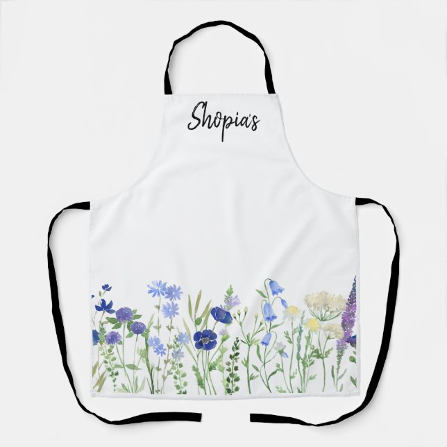 Personalized Watercolor Wildflower Kitchen Apron (Front)