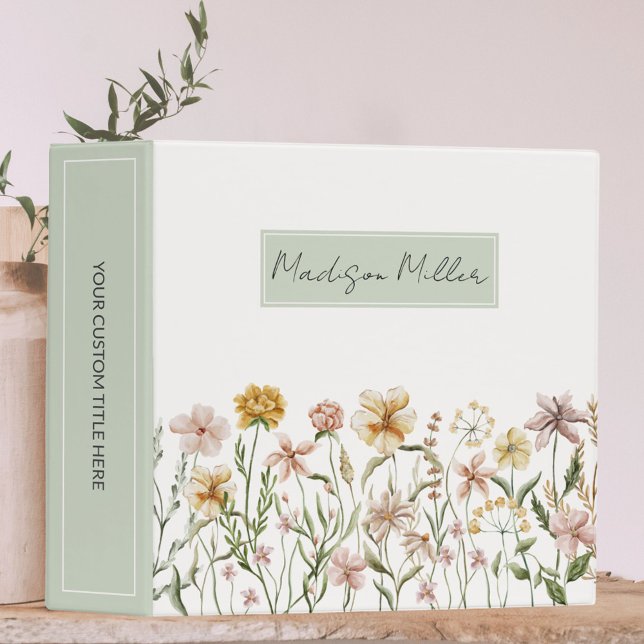 Personalized Watercolor Wildflower Meadow Floral Binder (In situ)