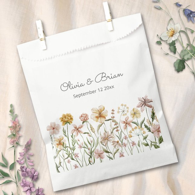 Personalized Watercolor Wildflower Meadow Floral Favour Bag (In situ)