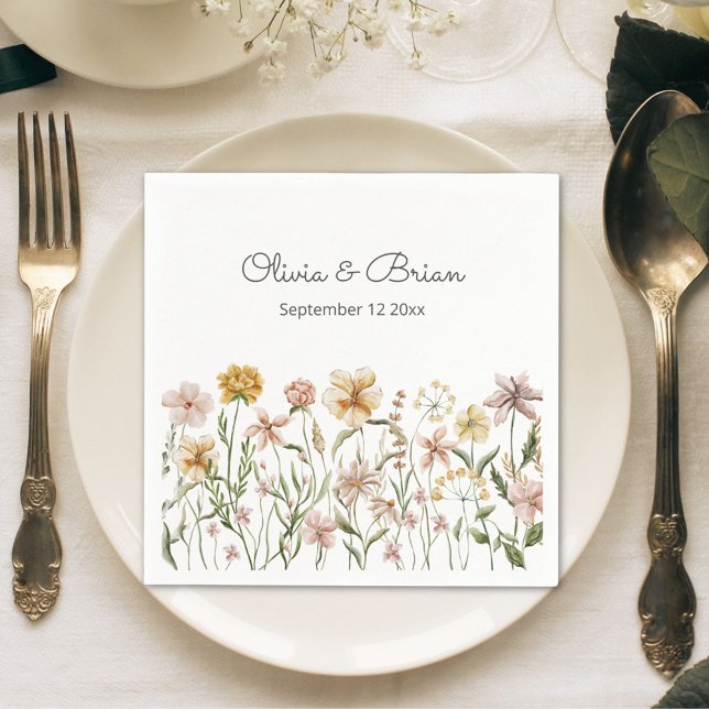 Personalized Watercolor Wildflower Meadow Floral Napkin (In situ)