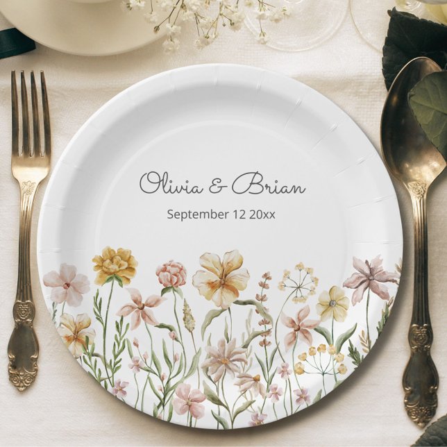 Personalized Watercolor Wildflower Meadow Floral Paper Plate (In situ)