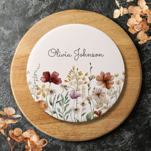 Personalized Watercolor Wildflower Pretty Floral 3 Inch Round Button