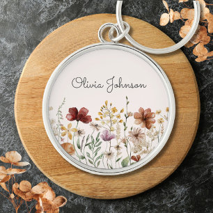Personalized Watercolor Wildflower Pretty Floral Keychain