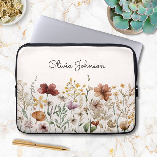 Personalized Watercolor Wildflower Pretty Floral Laptop Sleeve