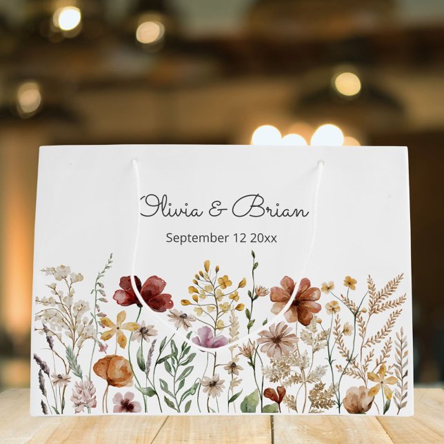 Personalized Watercolor Wildflower Pretty Floral Large Gift Bag (In situ)