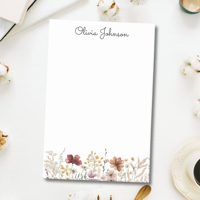 Personalized Watercolor Wildflower Pretty Floral Post-it Notes (Close up)